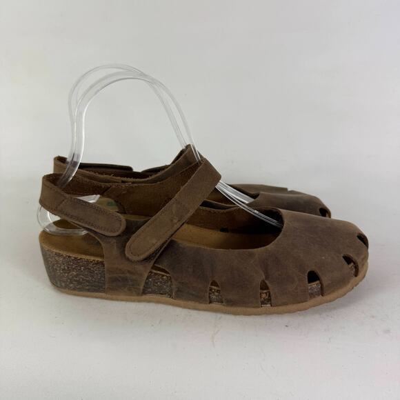 BioNatura Solo Mary Jane Cork Sandal Women's 8 Brown Distressed Leather Slip-On - Picture 2 of 10